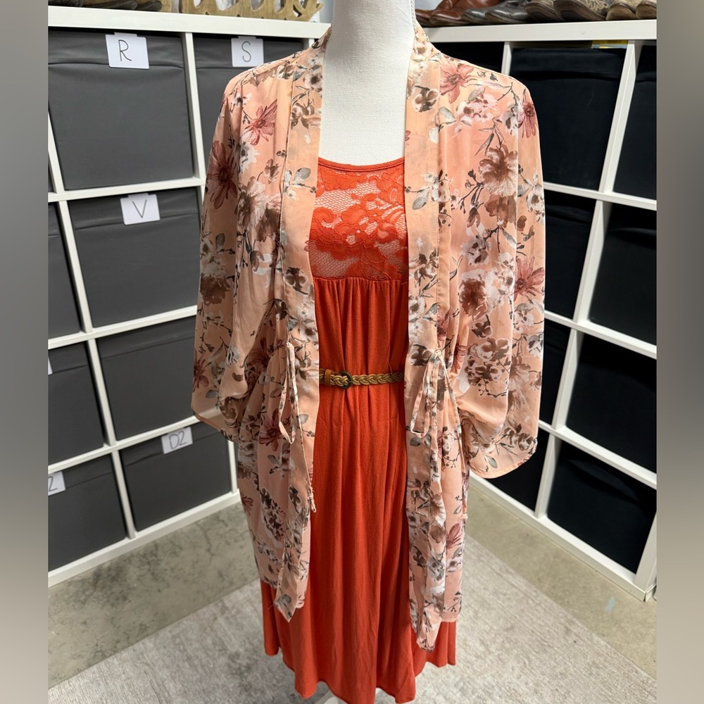 Charlotte Russe Sheer Pink Floral Kimono